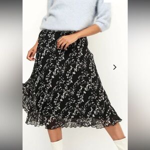 ba&sh Black Midi Skirt with White Floral Print